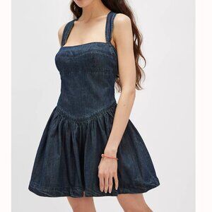 #23 NWT Free People Laurel Denim Mini Dress in Antique Dark Wash